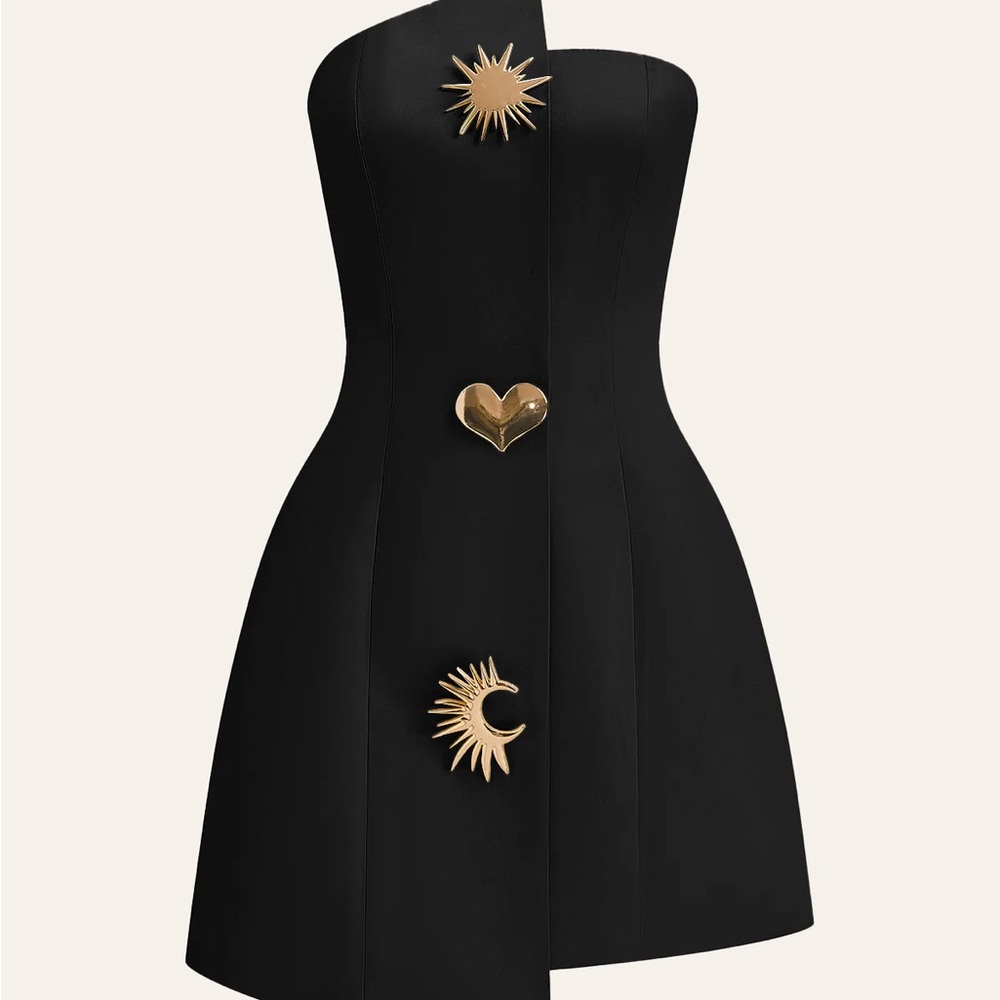 Satin asymmetrical embellished strapless dress